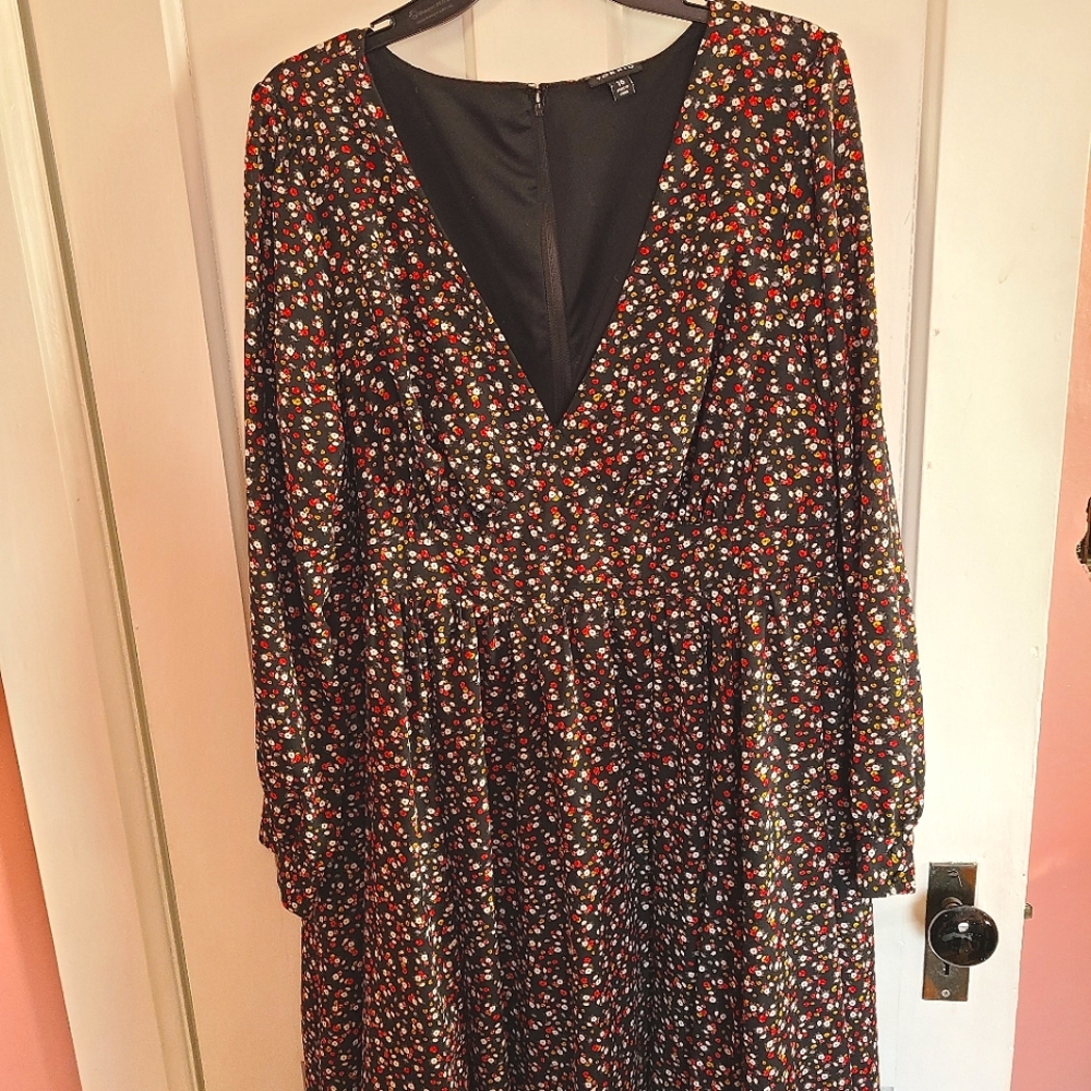 Bishop long sleeve black floral torrid dress